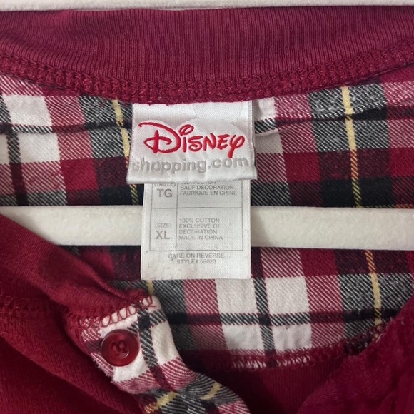 Disney Mickey Mouse Burgundy Flannel Lined Henley Shirt XL Cotton - Picture 4 of 4